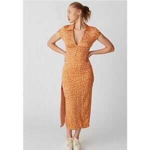 Urban Outfitters Orange Chantelle Collared Slim Summer Midi Dress | Small